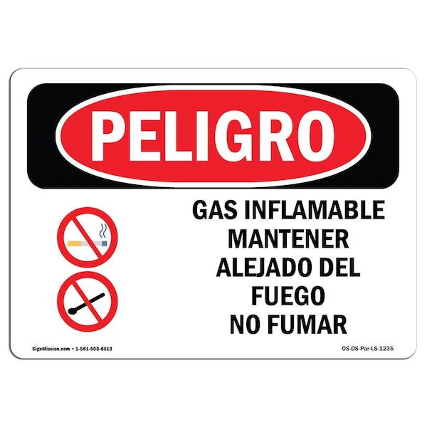 Signmission OSHA Danger Sign, Flammable Gas Keep Fire Or Spanish, 10in X 7in Decal, OS-DS-D-710-LS-1235 OS-DS-D-710-LS-1235 - main